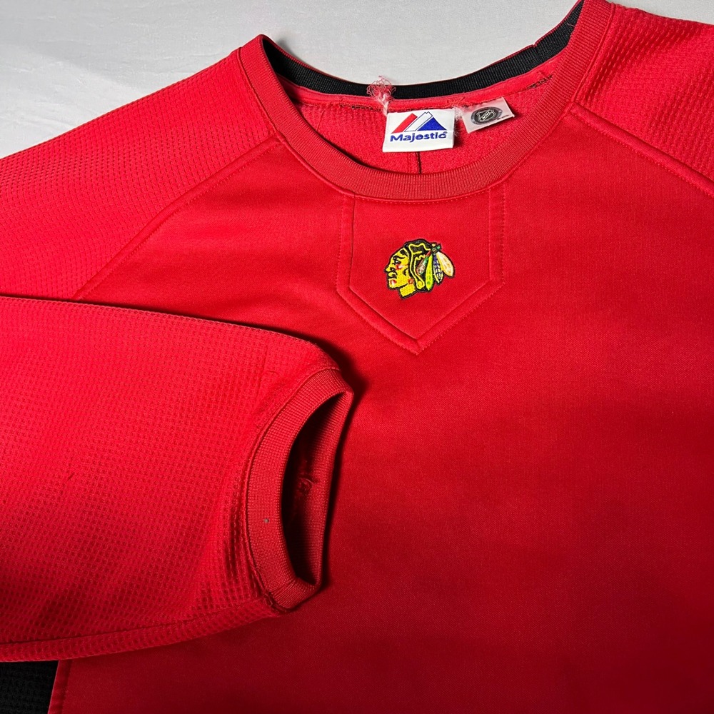 Majestic Chicago Blackhawks NHL Therma Base Red Pullover Sweatshirt Mens XL
